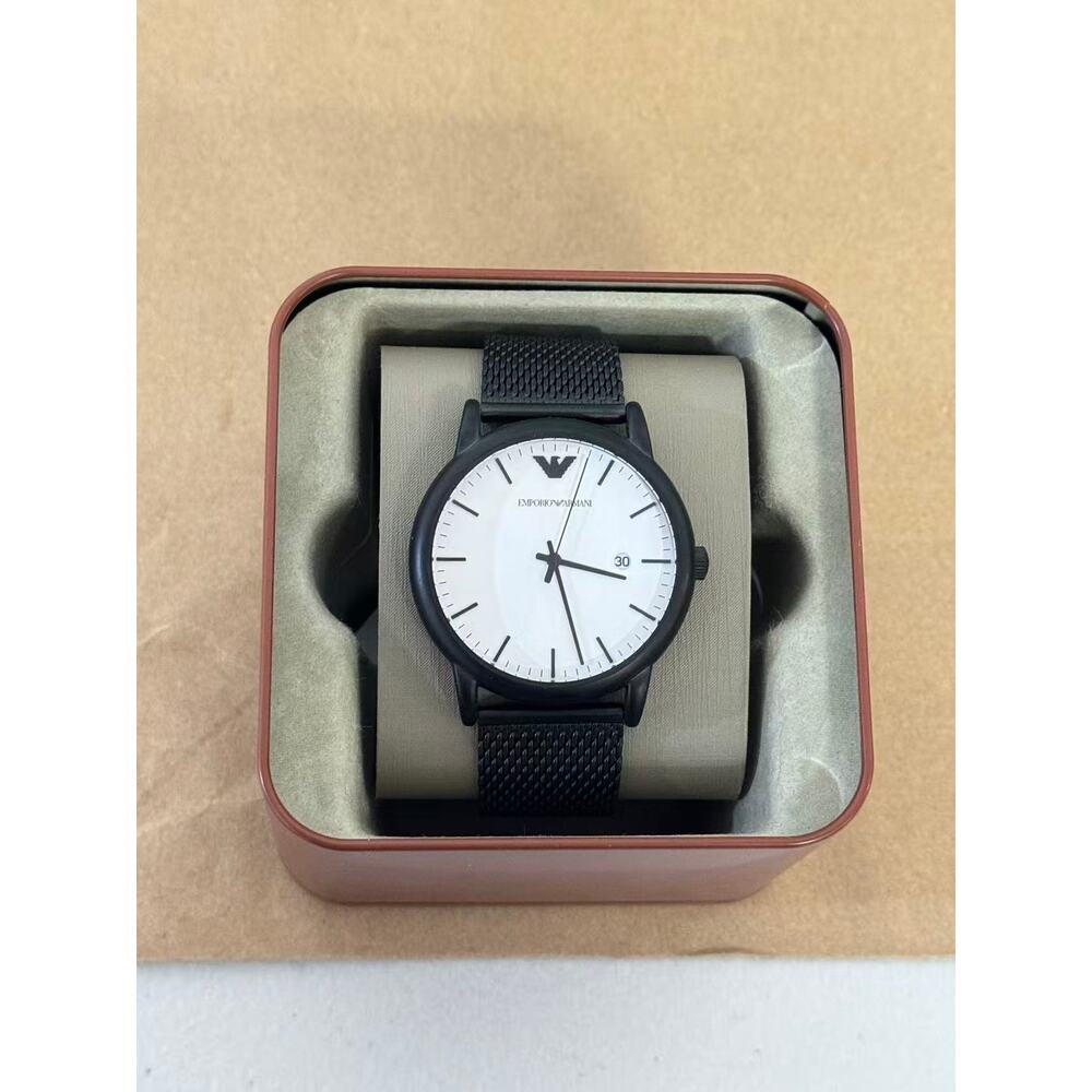 Emporio Armani AR11046 White Dial Mesh Band Men's Stainless Steel Watch